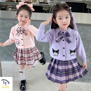 Váy bé gái , Sét váy len thỏ KUROMI CV kẻ sọc đáng yêu cho bé gái 10-30kg