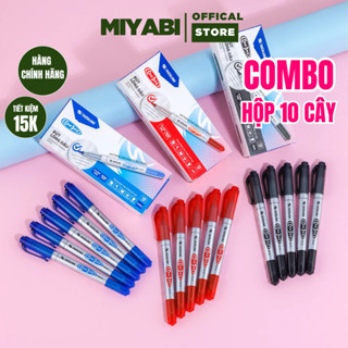 Hộp 10 bút lông dầu không xóa được Thiên Long 2 đầu nhỏ PM04 , bút lông đánh dấu , bút dạ - MIYABI