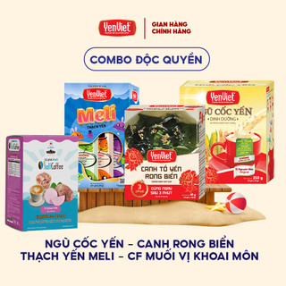 Combo Yến Việt: Ngũ cốc dinh dưỡng 10 gói + Rong biển 10 gói + Thạch yến MeLi 21 thanh + Cà phê vị tự chọn