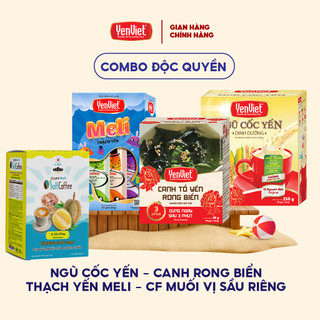 Combo Yến Việt: Ngũ cốc dinh dưỡng 10 gói + Rong biển 10 gói + Thạch yến MeLi 21 thanh + Cà phê vị tự chọn