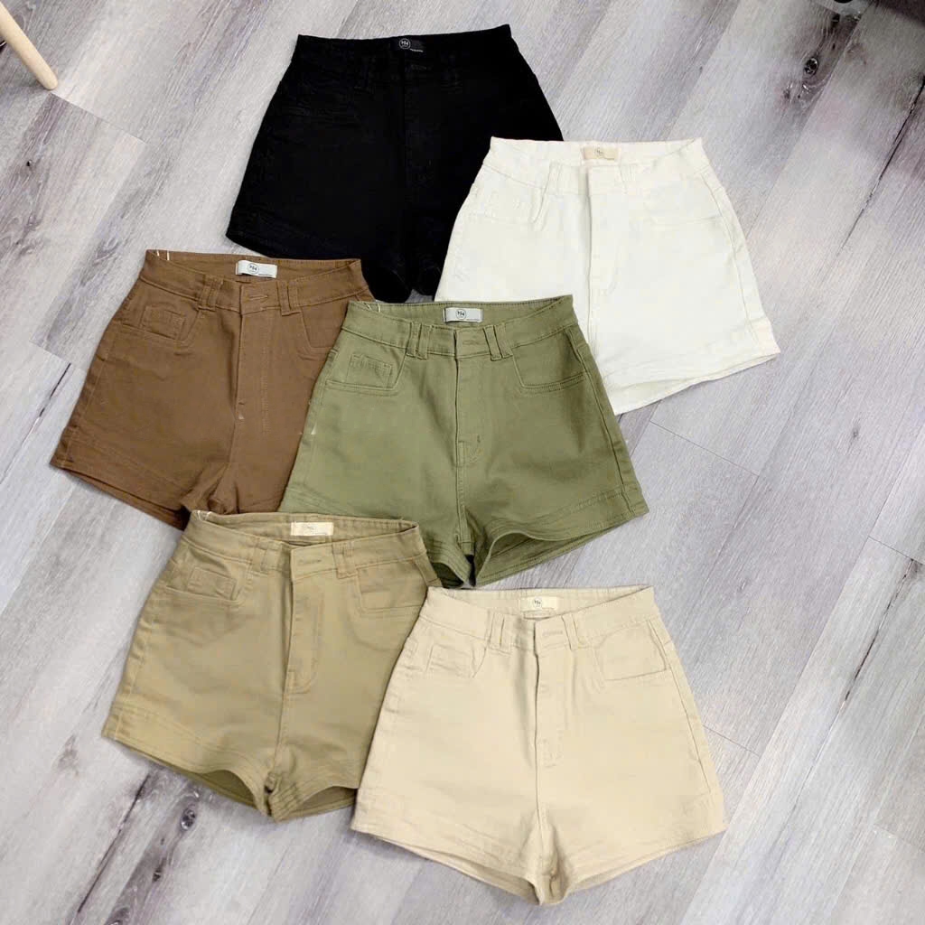 [SOTN2005][CO GIÃN] QUẦN SHORT JEANS ĐÙI NỮ CO GIÃN LƯNG CAO LAI 2 VIỀN MÀU TRẮNG ĐEN NÂU KEM RÊU TÔ