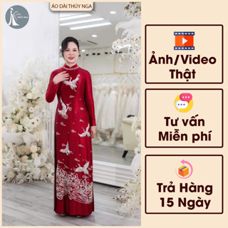 Áo dài mẹ sui,Áo Dài Bà Sui Lụa RUBY Cao Cấp Họa Tiết Thiên Điểu Hoàng Giang, Thêu Lắc Tay Thủ Công