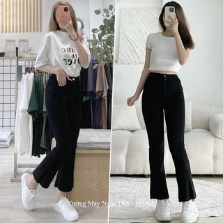  Quần Jean Ống Loe Nữ M55 M60 M65 Gấu Tua Rách Gấu Bằng Lưng Cao - Quần Bò Ống Loe Cạp Cao Co Giãn Đi Học Công Sở Hẹn Hò 