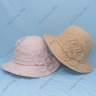 Mũ chống nắng vành rộng 7cm nón tai bèo vành rộng gắn hoa và lá, vải cotton cao cấp