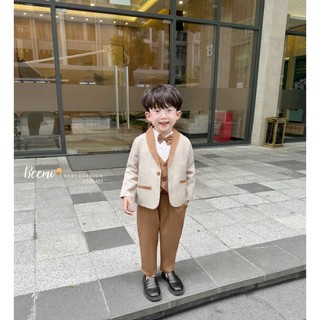 Set bộ vest gile Beemo cho bé trai 5 chi tiết  áo khoác vest,áo gile,sơ mi,quần,nơ  vải chéo Hàn mặc sự kiện 23314B1 