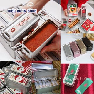 Hộp Thiếc Tiramisu, Hộp Bánh Dứa, Bánh Quy, Bánh Lạnh, Hộp Đựng Thực Phẩm 450ml Có Khoá Cài Siêu Hot