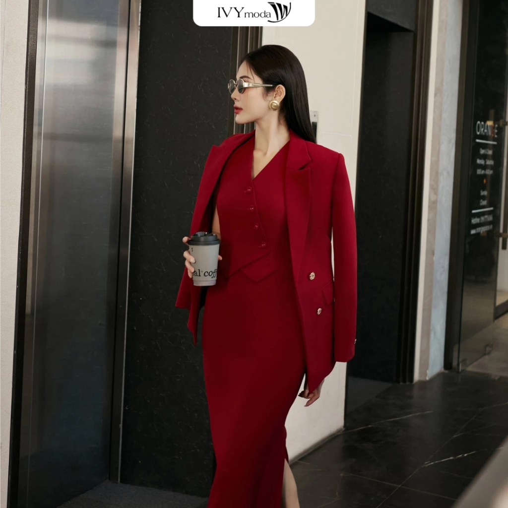 Đầm ôm cổ V Opulence nữ IVY moda MS 41B9988