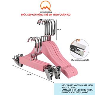 móc treo quần áo bằng gỗ, móc gỗ nữ màu hồng,mắc quần áo màu hồng cổ tròn có rãnh chống tuột,