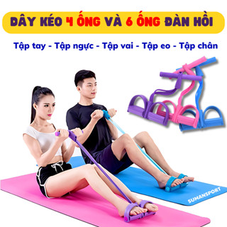 Dây kéo tập bụng GYM_YOGA 4 ống, 6 ống kháng lực tập tay tập mông, dây đàn hồi cao su tập thể dục tại nhà