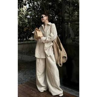 N1986 Bộ Áo Sơ Mi Và Quần Thiết Kế Linen Form Suông Rộng Đơn Giản 2024