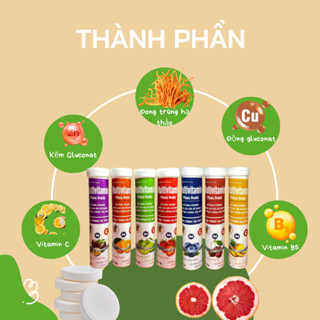 (Mua 5 tặng 1)Combo mix vị 5 tuýp C sủi Multivitamin Tinh Chất Đông Trùng Hạ Thảo - Tuýp 20 Viên