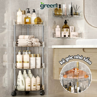 Kệ Góc Tường Trong Suốt Để Đồ Nhà Tắm Có Bánh Xe Linh Hoạt, Giá Để Đồ Nhà Vệ Sinh Có Khe Thoát Nước