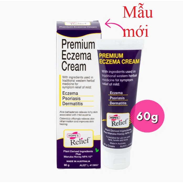 Kem bôi thảo dược Eczema, Dermatitis, Itchy Dry Skin, Hope's Relief Úc 60g-Dành cho da khô ngứa, vảy
