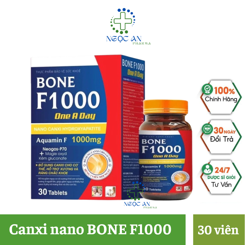 Viên Uống Bone F1000 (Lọ 30 viên) - Bổ Sung Canxi Nano Và AquaminF Chắc Khỏe Xương Và Phát Triển Chi