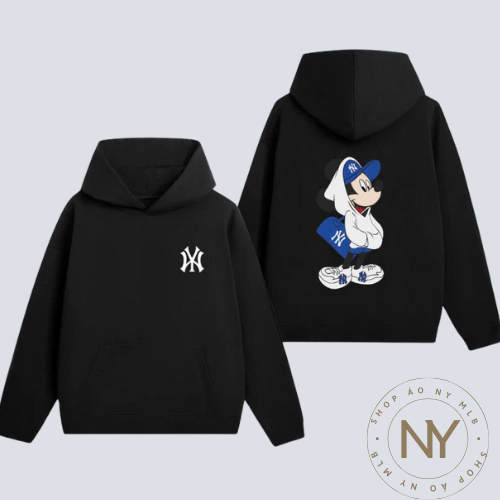 áo hoodie dày ny mlb đen cho cả nam và nữ mickey hồng xanh form rộng