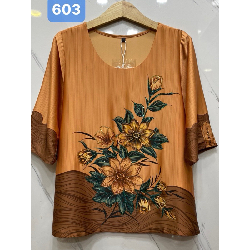 Áo Kiểu Nữ Trung Niên Lụa Hoa Đính Đá 3 Size 50-77kg