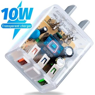  Củ sạc nhanh 3 cổng trong suốt 10w chống cháy nổ đa năng 