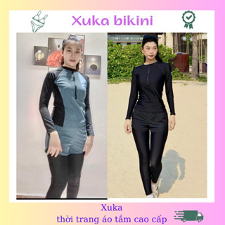 Đồ bơi nữ kín đáo, đồ bơi dài che nắng bikini 2 mảnh đồ đi biển áo dài tay quần dài váy dài 2 lớp năng động XUKA 80