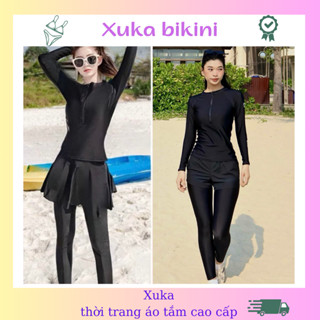 Đồ bơi nữ quần dài, đồ bơi 2 mảnh kín đáo áo tay dài dây kéo quần dài 2 lớp che nắng phong cách thể thao XUKA 66