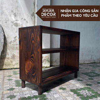 Tab đầu giường gỗ thông mỹ 3 tầng chân tròn, Bàn sofa màu nâu vintage KG03