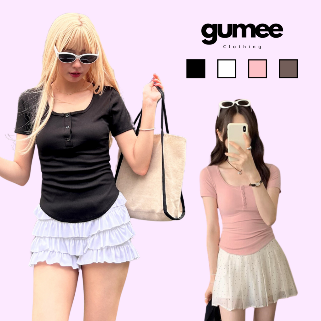Áo kiểu nữ hè cúc ngực vạt bầu cổ cúp ôm body fit dáng chất thun tăm mềm mịn Gumee - GCC | BigBuy360 - bigbuy360.vn