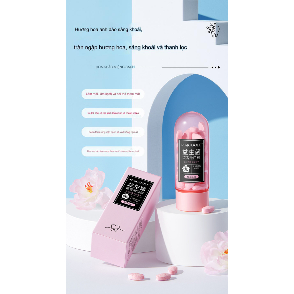 Viên kem đánh răng HAPIKO MAIGOOLE - Kem đánh răng dạng viên sủi bọt MAIGOOLE làm sạch, thơm miệng nhanh chóng hiệu quả
