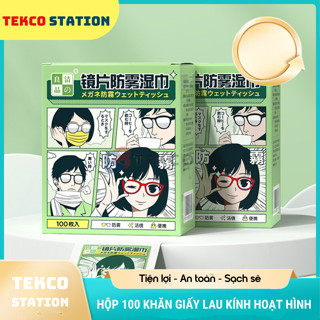 Hộp 100 Khăn Ướt Lau Kính, Chống Sương Mù Hình Anime - Khăn Giấy Lau Kính Chống Bám Hơi Nước