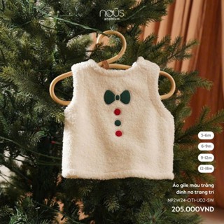 Áo gile họa tiết Noel màu trắng đính nơ trang trí Nous