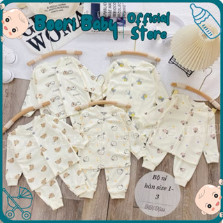 [Hoàn xu 50%] COMBO 5 Bộ Sơ Sinh Thu Đông Nỉ Cotton Khuy Giữa Cho Bé 0-9 Tháng