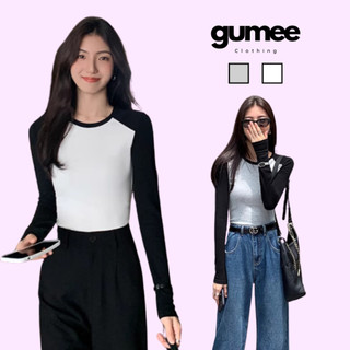  Áo thun tay dài nữ trơn phối tay đen Gumee áo phông nữ dài tay ôm body cổ tròn kiểu Hàn quốc chất cotton - G01 