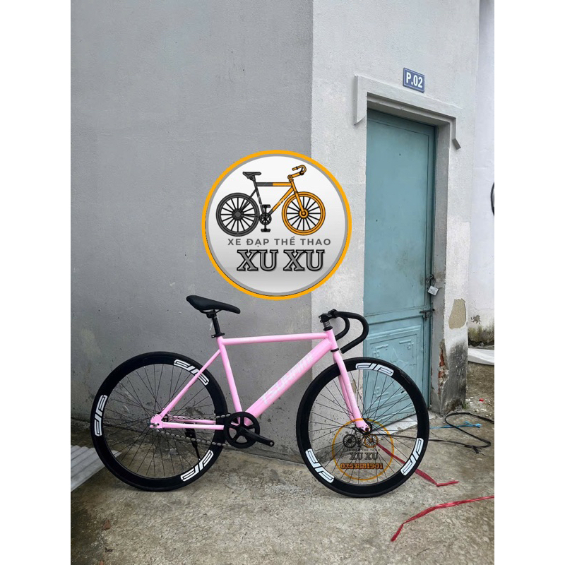 Xe đạp thể thao Fixed Gear Tsunami màu hồng phấn, 2 vành 4cm