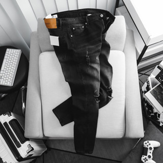 Quần jean nam đen trơn xuất khẩu chất bò cao cấp thun co giãn slimfit