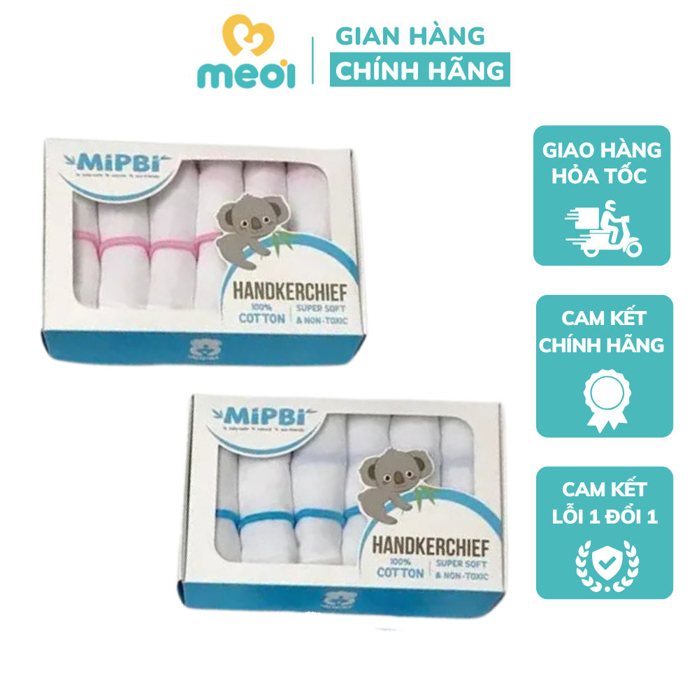 Khăn sữa cotton, khăn sữa Mipbi 100% cotton - Hộp 6 chiếc