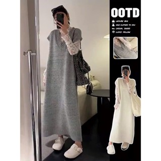   HÀNG SẴN  Váy yếm gile len suông dài cổ V phong cách Hàn Quốc vintage nhẹ nhàng hàng QC loại 1 