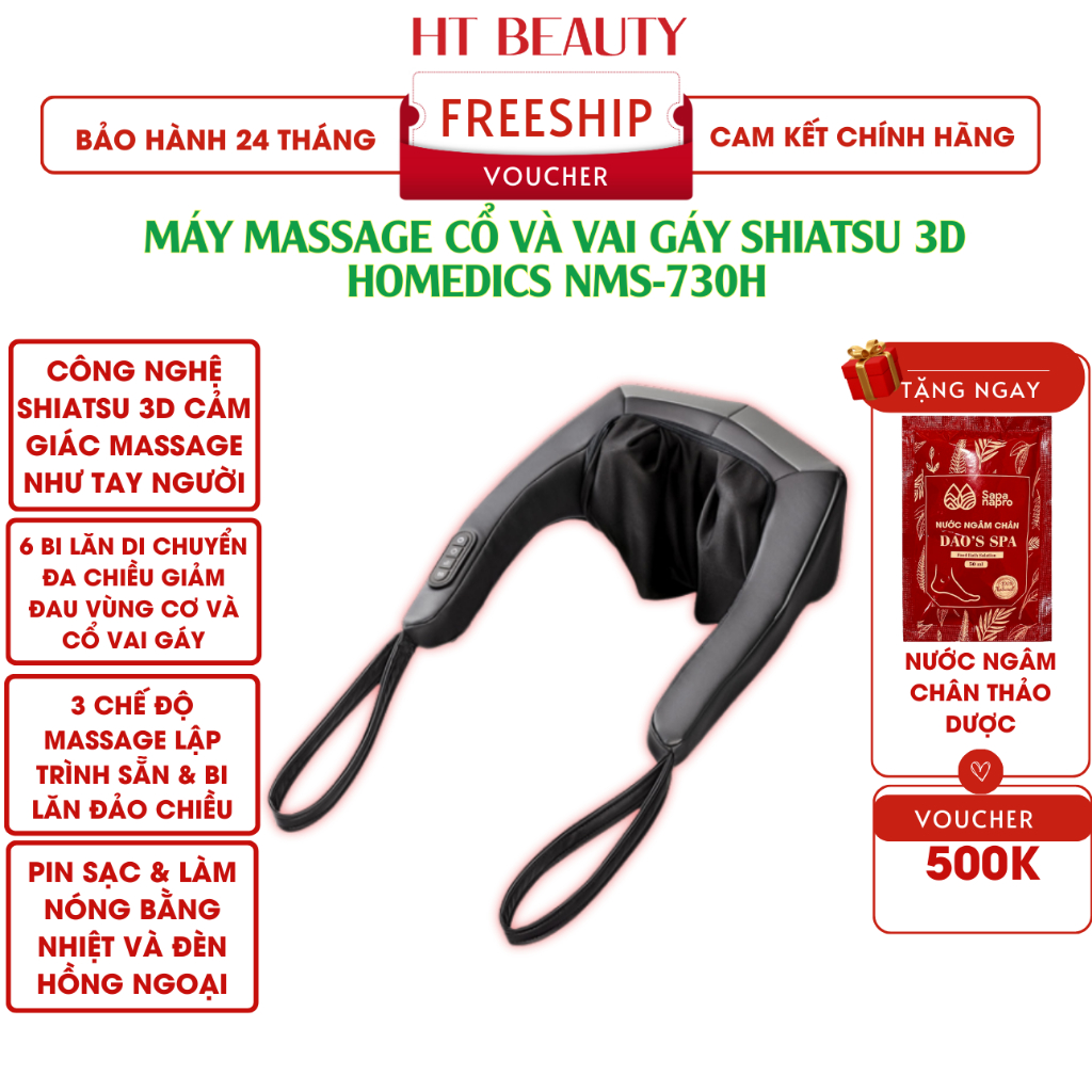 Máy massage cổ vai gáy HOMEDICS NMS-730 HT Beauty Shiatsu 3D kèm nhiệt 6 bi xoay massage đa chiều gi