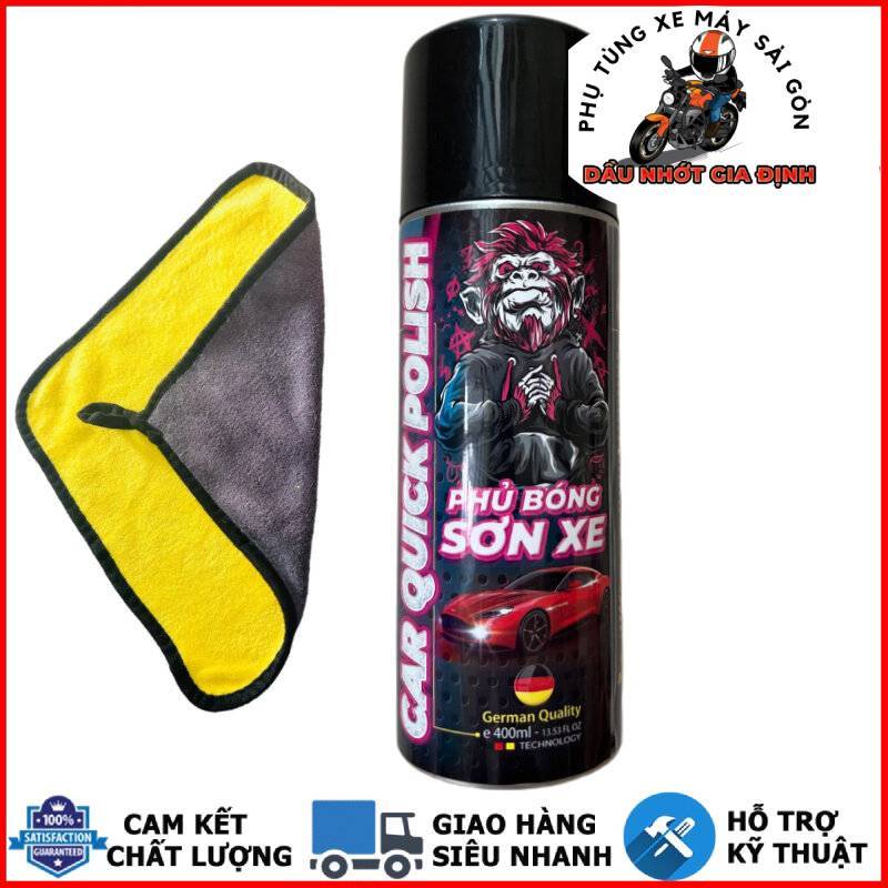 Phủ bóng sơn xe, dàn áo xe Sprayking Car Quick Polish 400ml và khăn lau 3M
