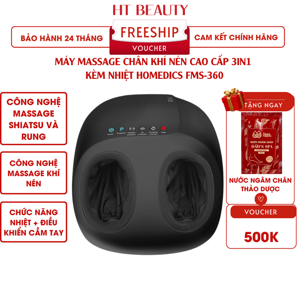 Máy massage chân cao cấp khí nén kèm nhiệt Homedics FMS-360 HT Beauty Nhập Khẩu Mỹ
