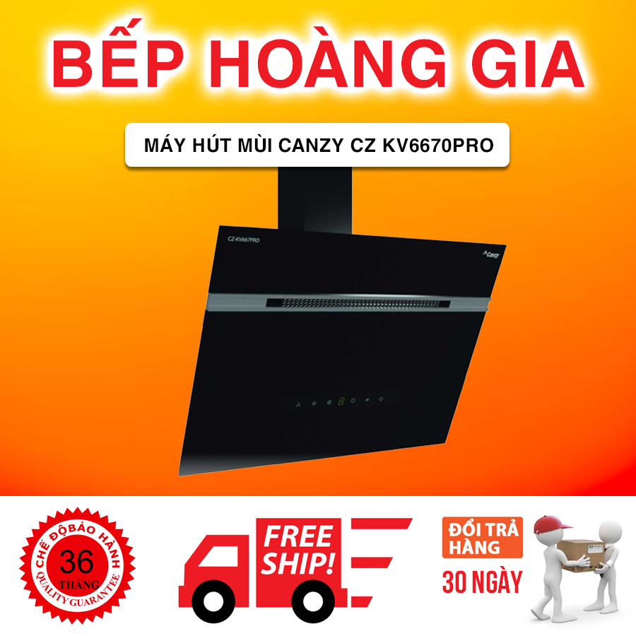 Máy hút mùi Canzy CZ KV6670Pro, Kính vát 700mm, Đen, Hút khỏe, Chạy êm