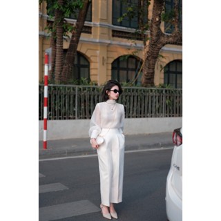 [ BOHEE ] Áo tơ cổ cao thiết kế tay phồng - A452