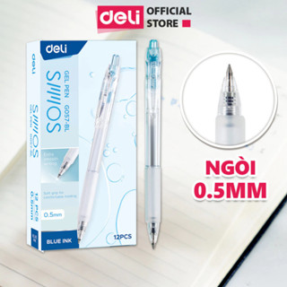 Bút gel bút bi nước mực xanh ngòi 0.5mm Deli, Bút bi bấm mực gel trơn tru viết sổ caligraphy