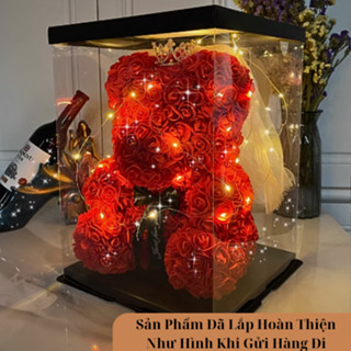 Set Quà Tặng 8/3 Hộp Gấu Hoa Đội Vương Miện Gắn Đèn Led Tinh Tế Ngày Sinh Nhật , Kỉ Niệm Hỏa Tốc