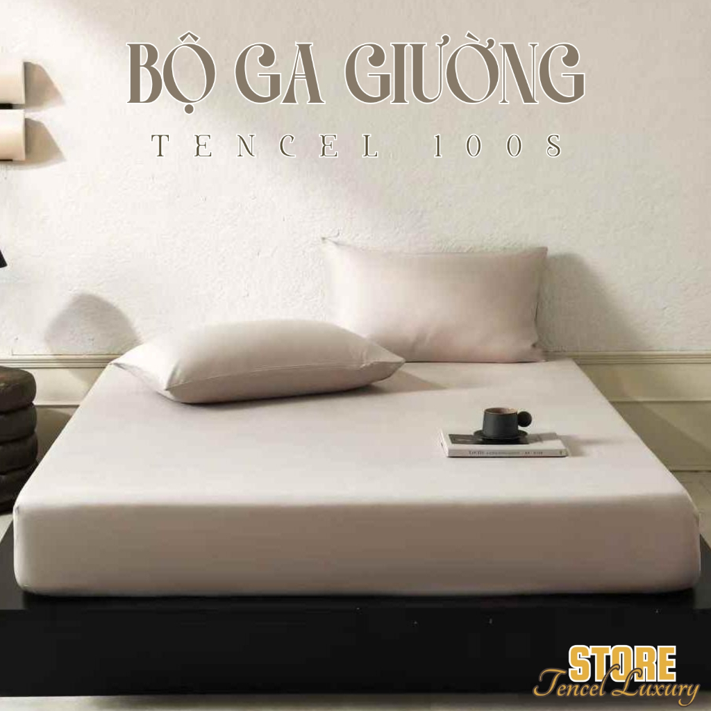 Bộ ga gối Genji Decor chất liệu lụa tencel 100s cao cấp màu xám đầy đủ kích thước đệm