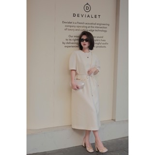 [ BOHEE ]  -( Tặng kèm belt dây )Váy cổ tròn dáng dài màu kem - V119