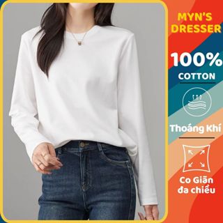 Áo thun nữ Myn tay dài dáng trơn cổ tròn, áo phông baby tee from vừa ôm body vải cotton màu trắng đen đỏ be nâu MD24.05