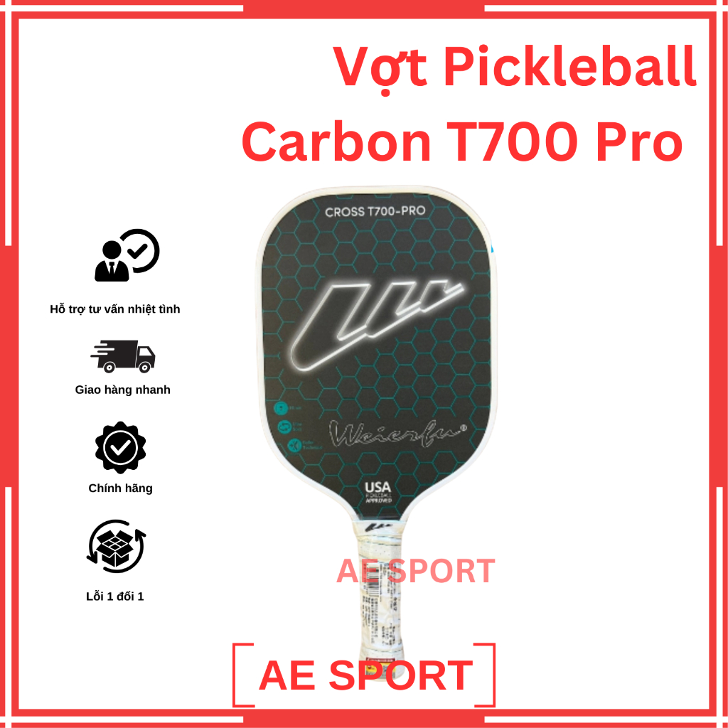 Vợt Pickleball Carbon T700 Pro, nét đứt chính hãng Byporlar