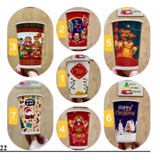 1 thùng(1000 cái) ly giấy in sẵn 14oz noel, tết đựng caphe
