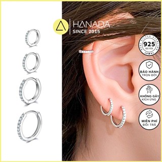 [BẠC 925-BH TRỌN ĐỜI] Khoen Tròn Đá 6A BẠC 925 Không Rỉ Bấm Bật KhuyênTròn Đơn Giản Nam Nữ HANADA 0383 B2