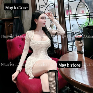 [HÀNG THIẾT KẾ] Set váy body ren dài tay dáng ngắn set váy hai dây kèm áo khoác ngoài sang chảnh set đầm body đi tiệc,sẵ