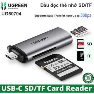 Đầu đọc thẻ usb type c ugreen 50704 cm184,đọc thẻ sd/tf,vỏ nhôm cao cấp