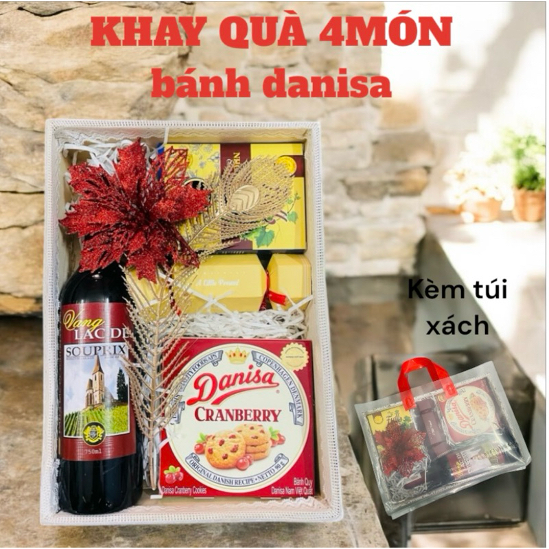 khay quà Tết 4 món danisa hộp giấy kèm túi xách